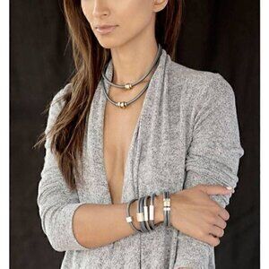 Pleione Pullover Sweater Womens M Gray Marled Long Sleeve Surplice Neck New